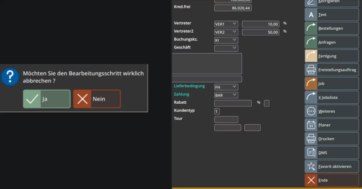 The client colours confirming and cancelling actions automatically